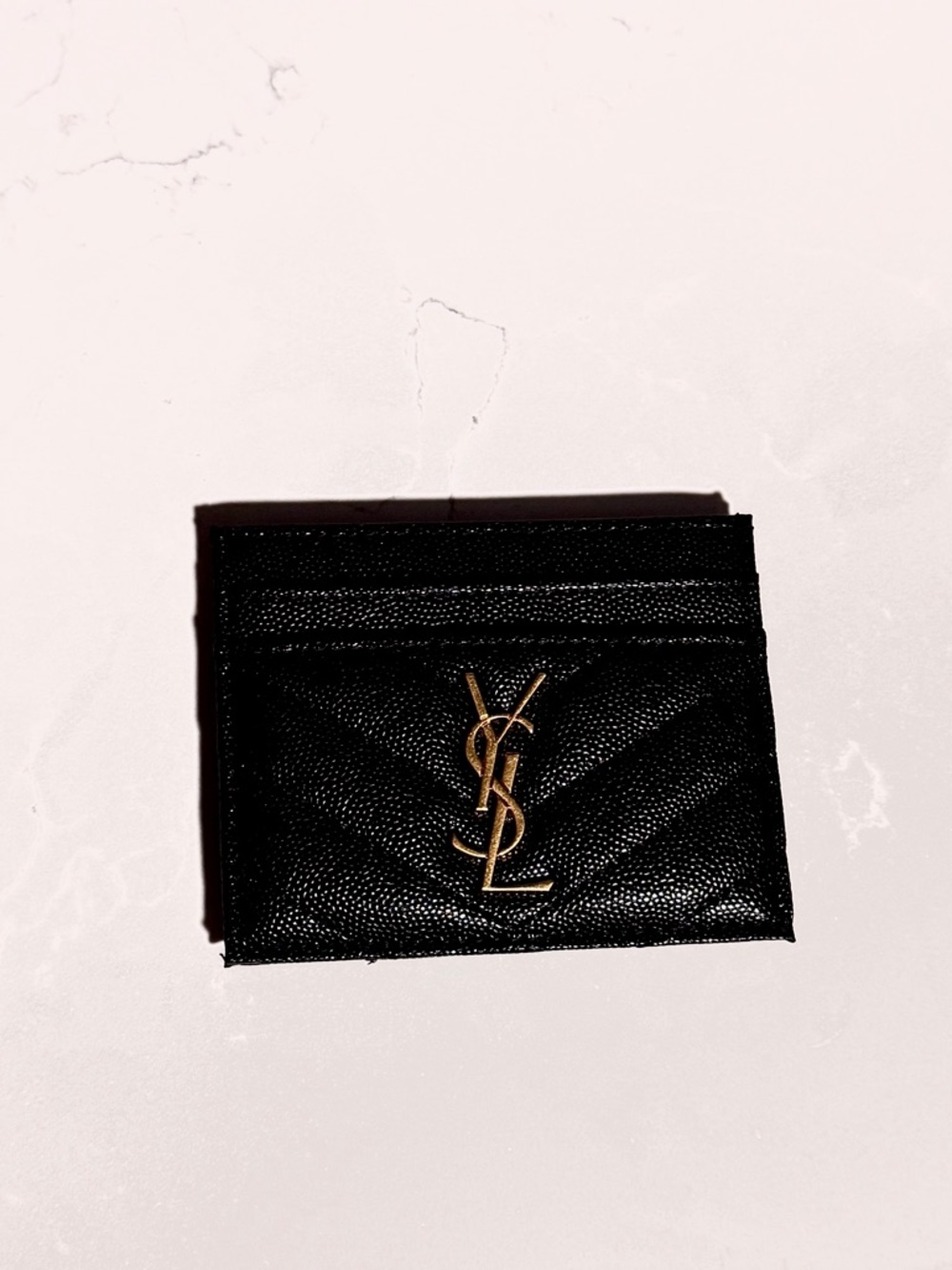Saint Laurent Black Quilted Card Holder with Gold YSL Emblem